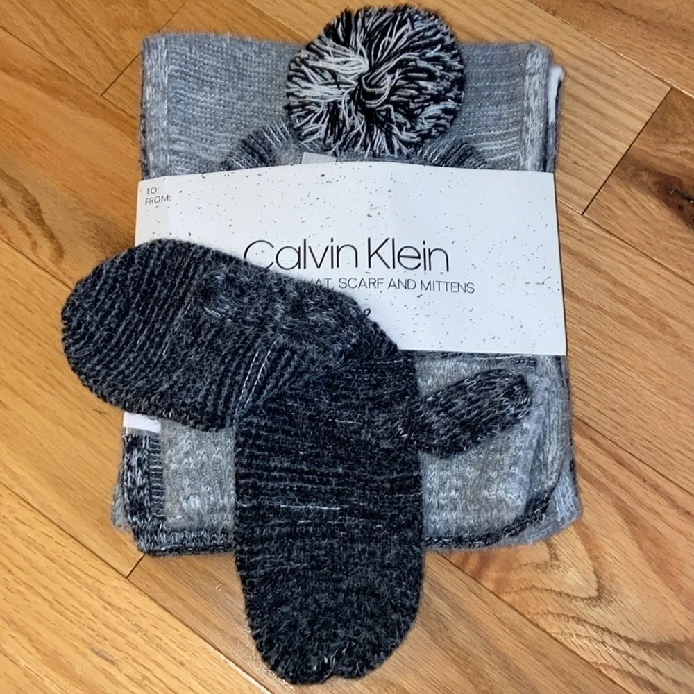 NWT Calvin Klein scarf, hat, mittens set